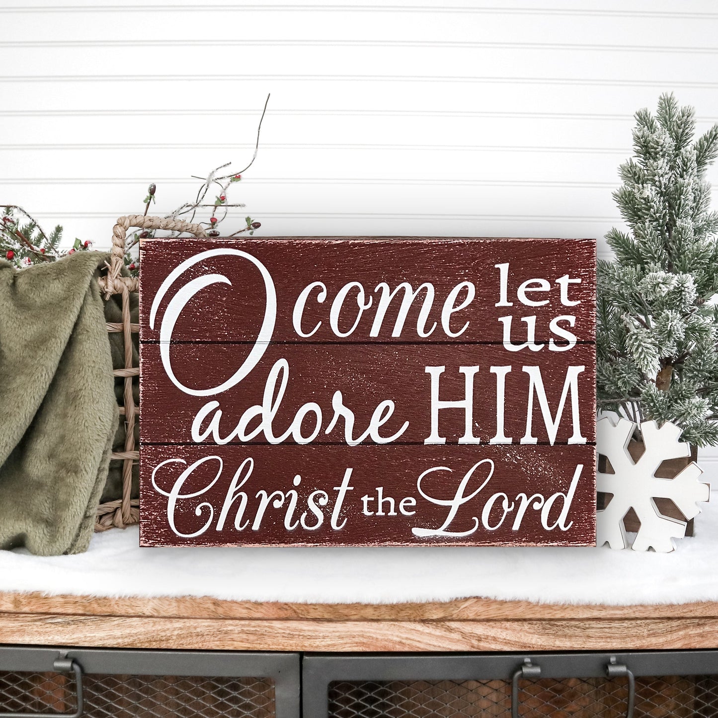 O Come Let Us Adore Him Rustic Wood Sign