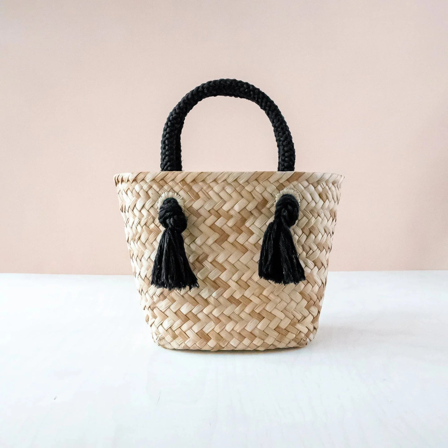 Small Straw Tote Bag with Braided Handles Handbags LIKHÂ Black