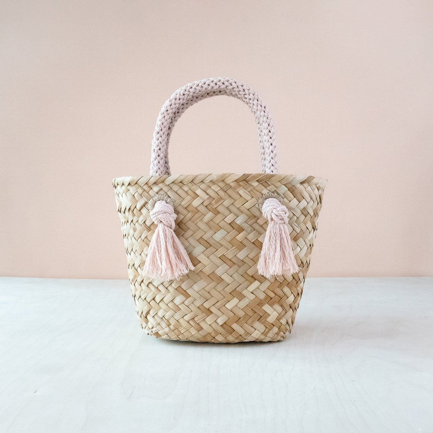 Small Straw Tote Bag with Braided Handles Handbags LIKHÂ Dusty Rose