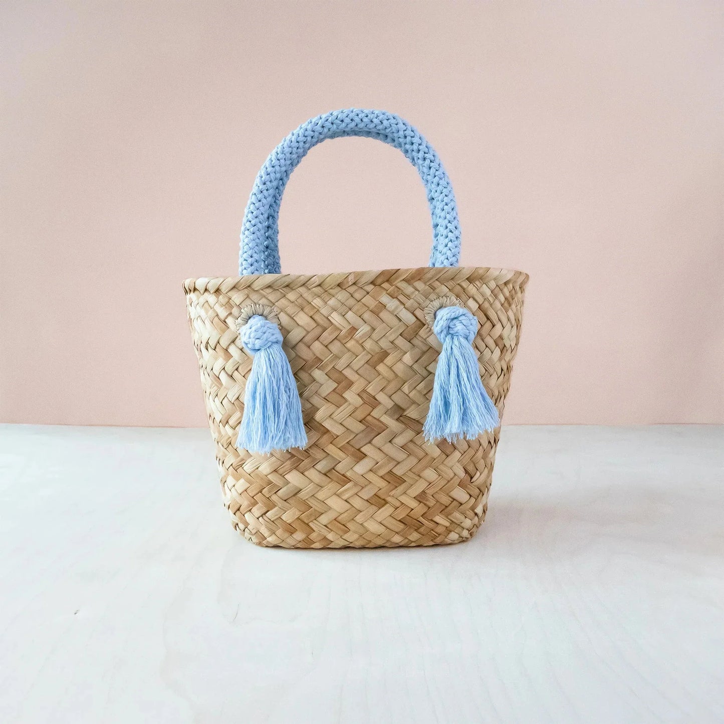 Small Straw Tote Bag with Braided Handles Handbags LIKHÂ Powder Blue