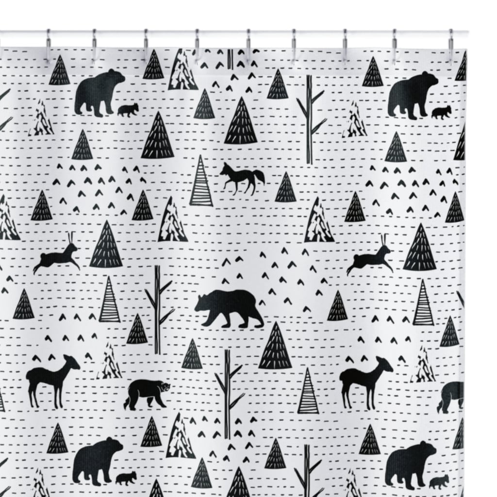 Unique Design On Durable Washable Fabric Shower Curtain - Black & White Woodland Animals