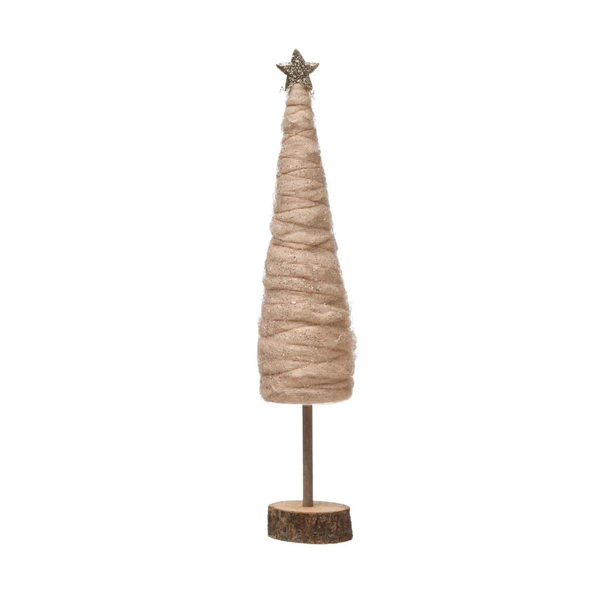 Wrapped Wool Cone Tree with Glitter and Star - Large