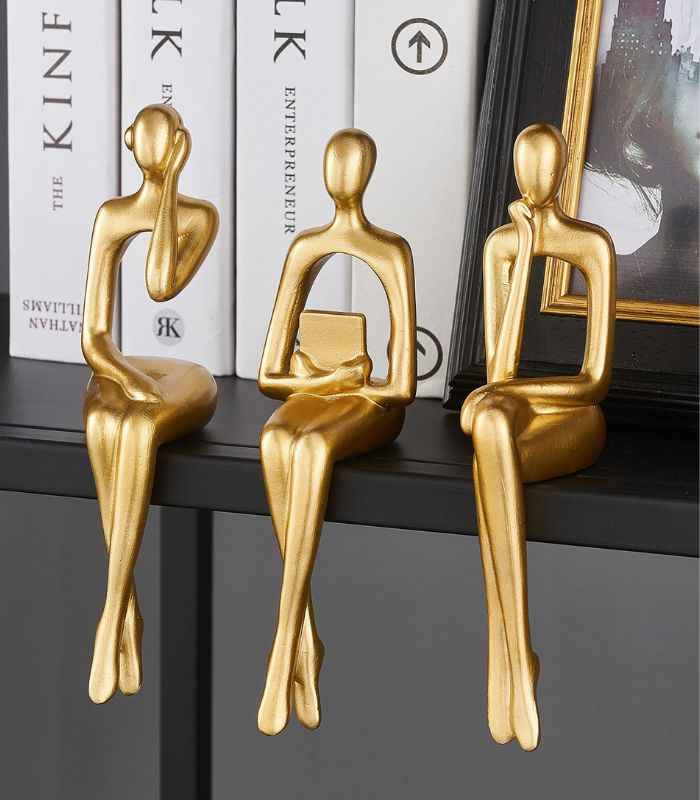 Set 3 Pcs Book Shelf Decor Figure Object Resin Flocking 17cm