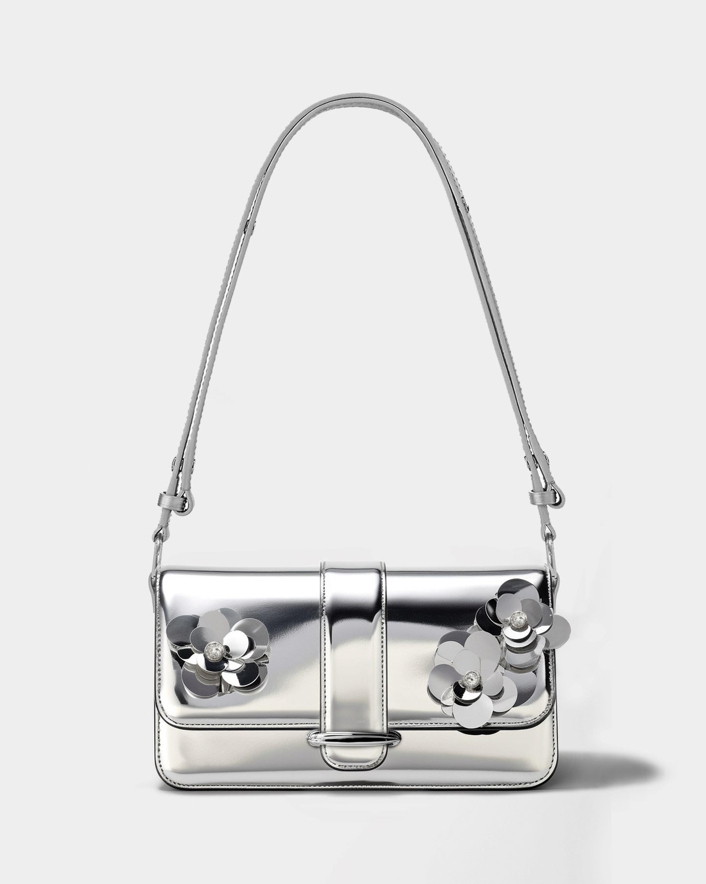 Appliqued Embellished Crossbody Bag - Silver
