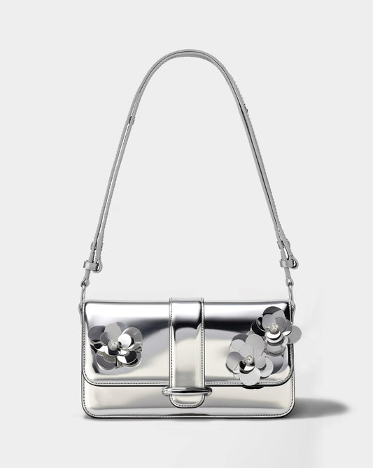 Appliqued Embellished Crossbody Bag - Silver