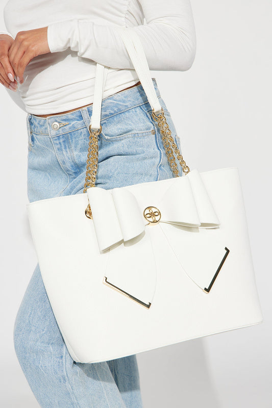 Claire Bow Tote Bag - White