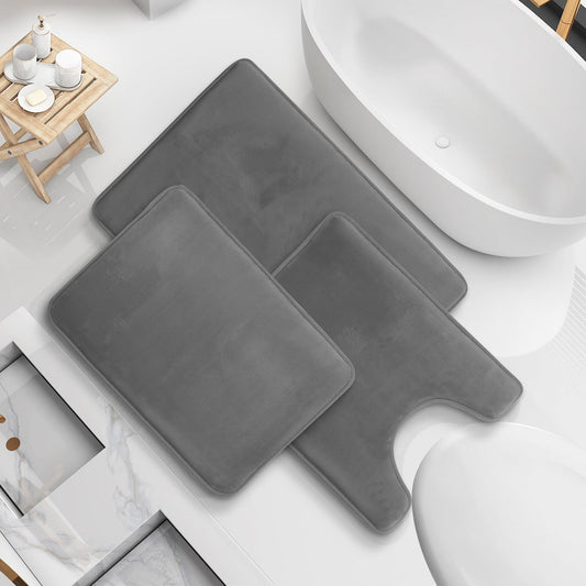 Bathroom Rugs Mat Set of 3 in Gray