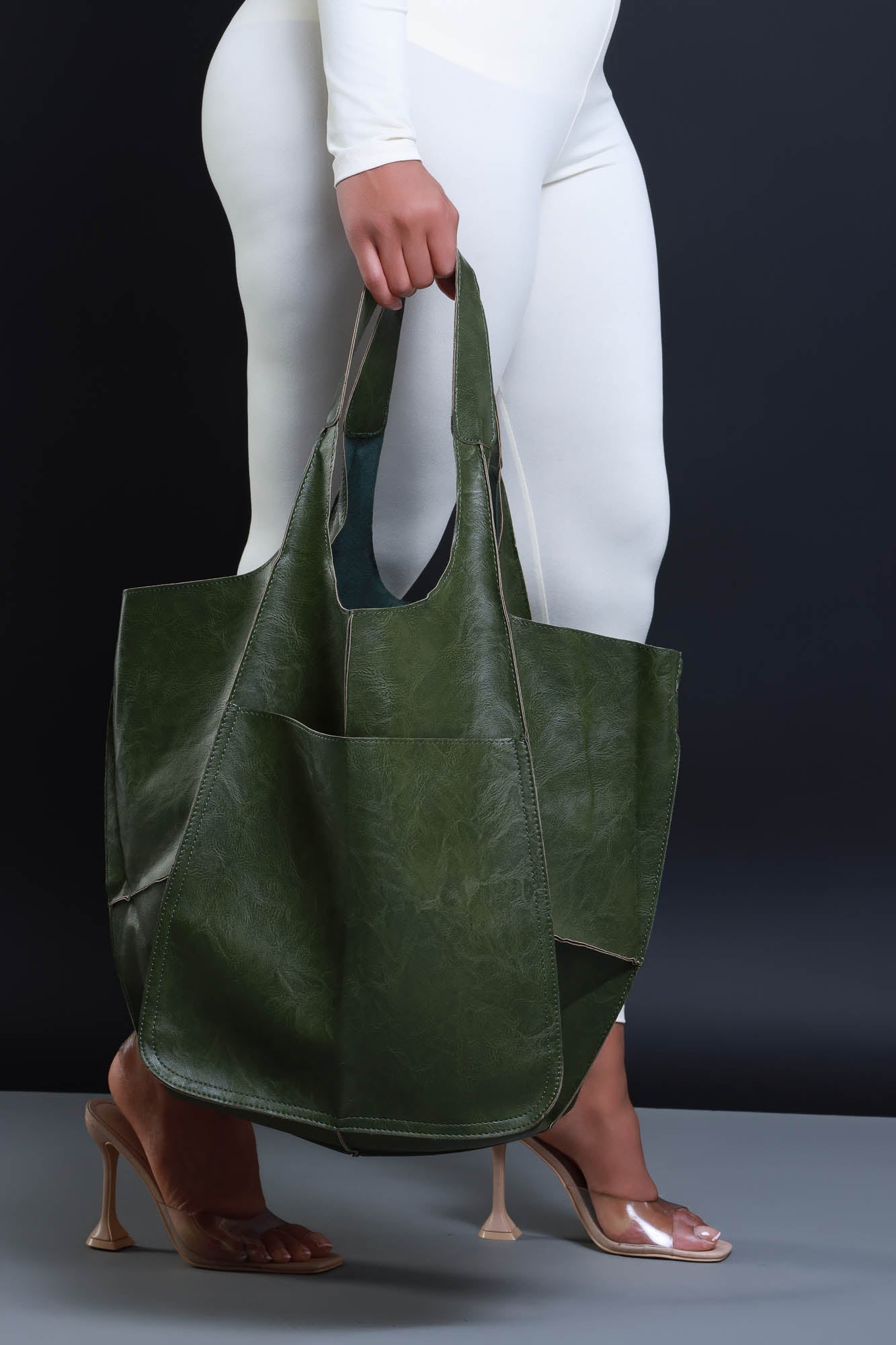 Plenty Of Time Faux Leather Tote Bag - Green