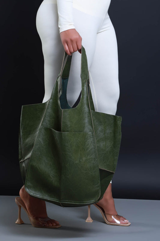 Plenty Of Time Faux Leather Tote Bag - Green