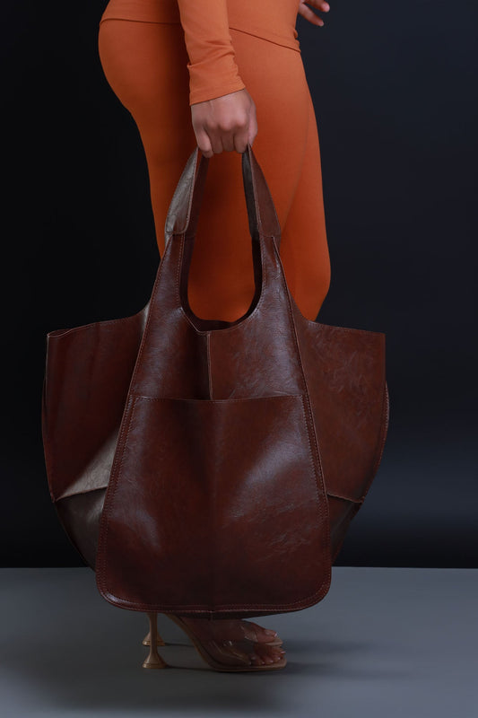 Plenty Of Time Faux Leather Tote Bag - Coffee