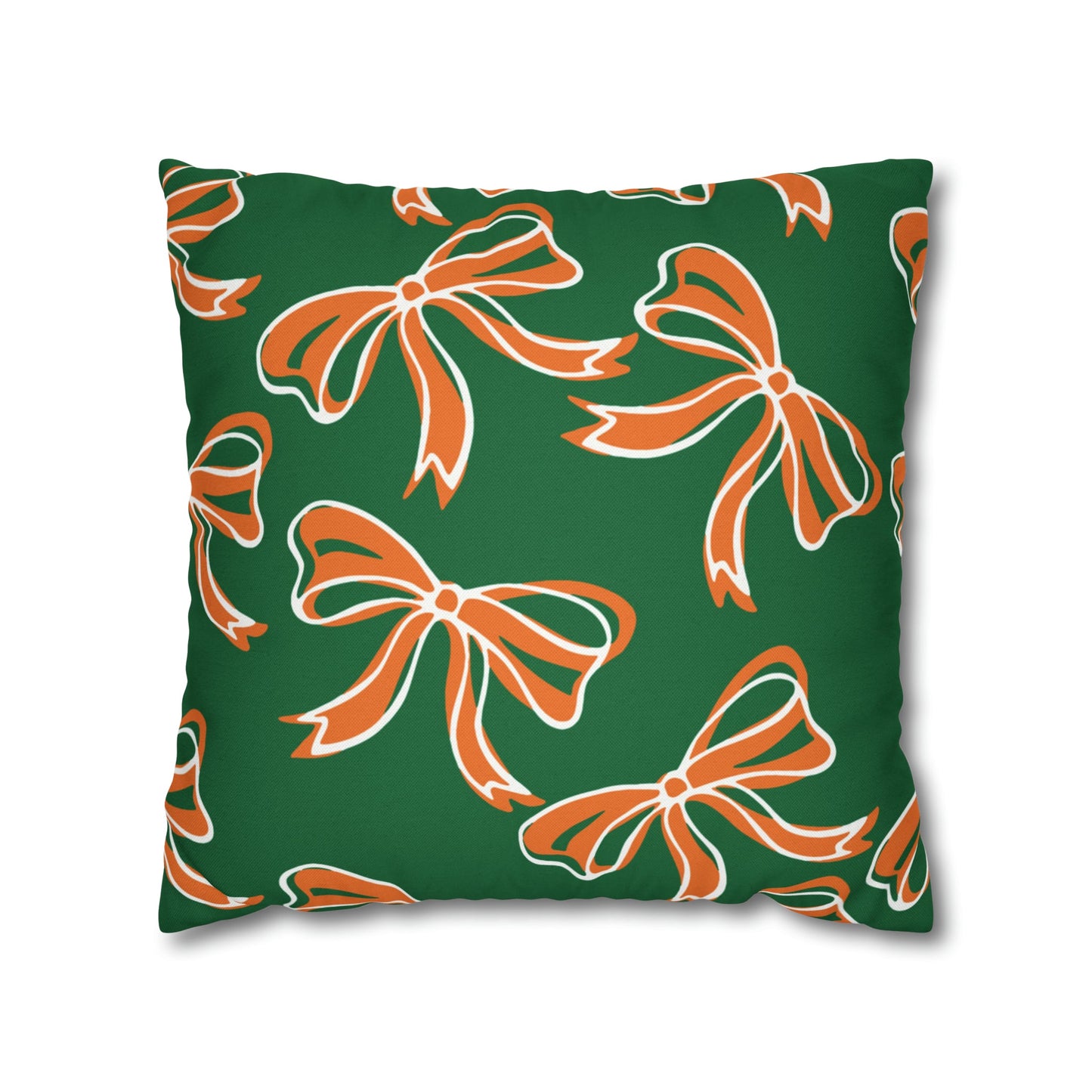 Trendy Bow College Pillow Cover - Dorm Pillow, Graduation Gift,Bed Party Gift,Acceptance Gift,College Gift, Miami Hurricanes, orange & green