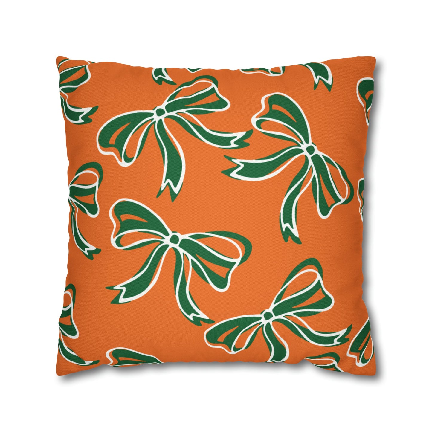 Trendy Bow College Pillow Cover - Dorm Pillow, Graduation Gift,Bed Party Gift,Acceptance Gift,College Gift, Miami Hurricanes, orange & green