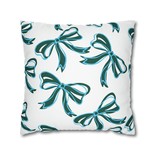 Trendy Bow College Pillow Cover - Dorm Pillow, Graduation Gift, Bed Party Gift, Acceptance Gift, College Gift, Tulane,Roll Wave,Blue & Green