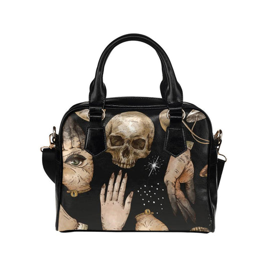 Witchcraft skull moth Vegan leather bowler Shoulder Handbag