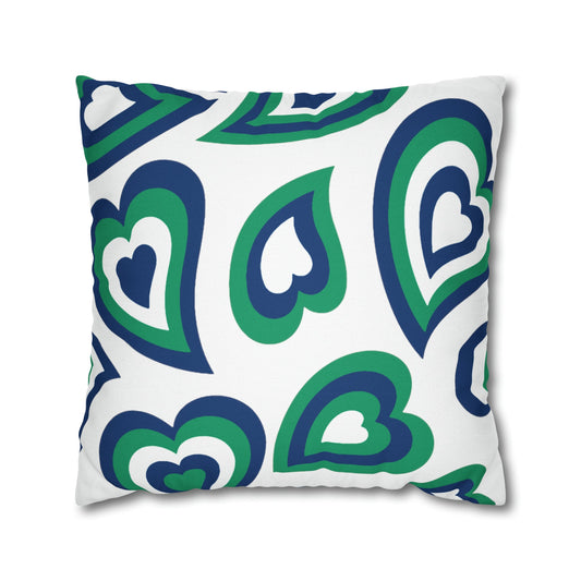 Retro Heart Pillow Cover - blue and green, Heart Pillow, Hearts, Valentine’s Day, FGCU, Florida Gulf Coast, Bed Party Pillow, Camp, dorm decor,