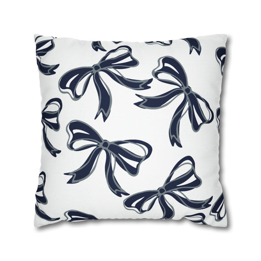 Trendy Bow College Pillow Cover - Dorm Pillow,Graduation Gift,Bed Party Gift,Acceptance Gift,College Gift, UConn, Monmouth, navy and grey