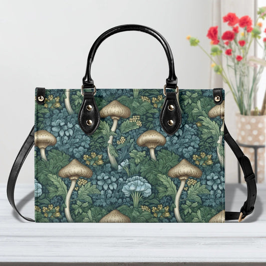 Blue Green Mushrooms Luxury Womens Vegan Leather Handbag