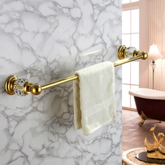 24" Modern Crystal Gold Bathroom Single Towel Bar