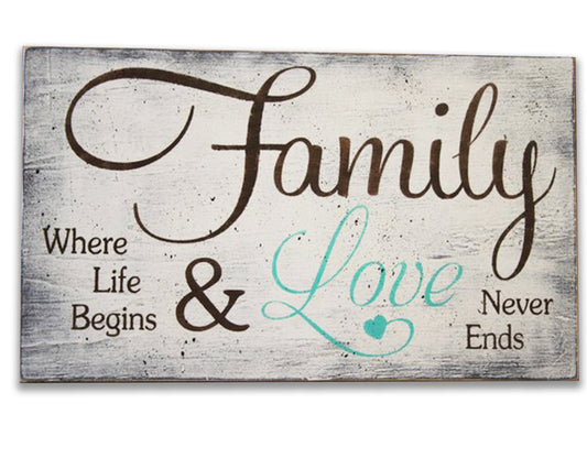 Family Where Life Begins And Love Never Ends Wood Sign
