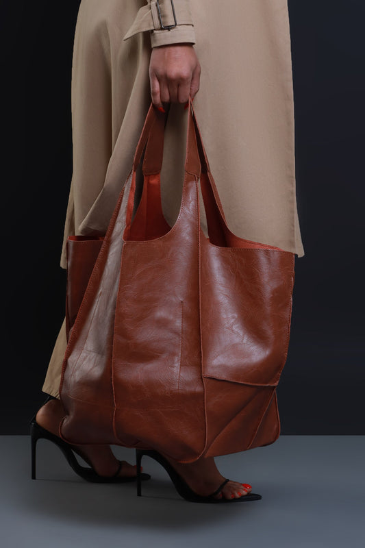 Plenty Of Time Faux Leather Tote Bag - Brown