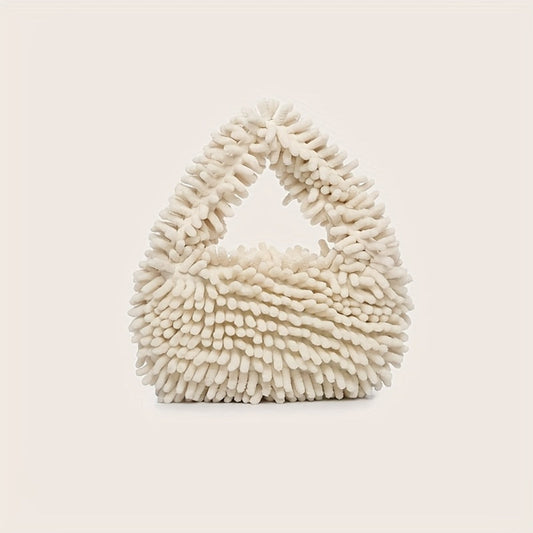 Fluffy Handbag For Women, Stylish Faux Fur Hobo Bag, Plush Clutch Purse For Evening