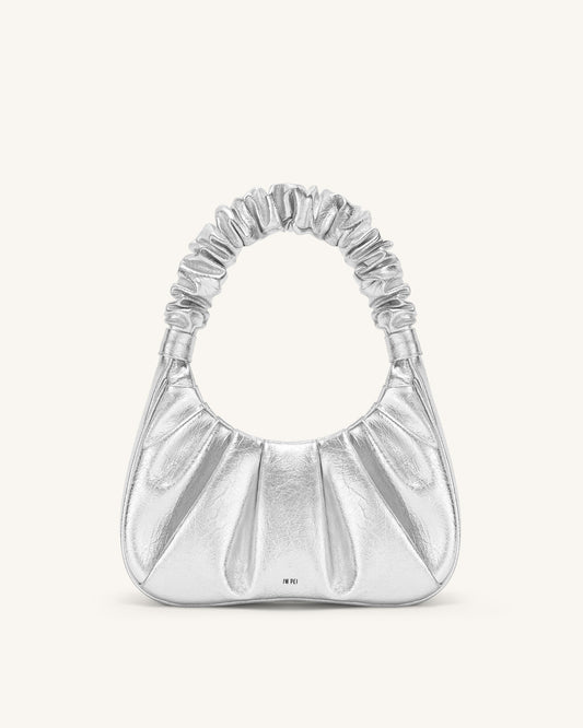 Gabbi Metallic Ruched Hobo Handbag - Silver