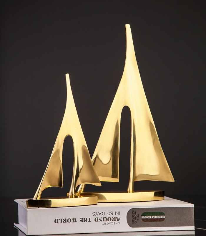 Sailboat Copper Sculpture Home Decoration Gold 20cm
