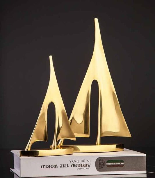 Sailboat Copper Sculpture Home Decoration Gold 20cm