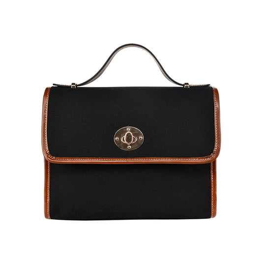 Plain Black Canvas Satchel Purse Brown Trim