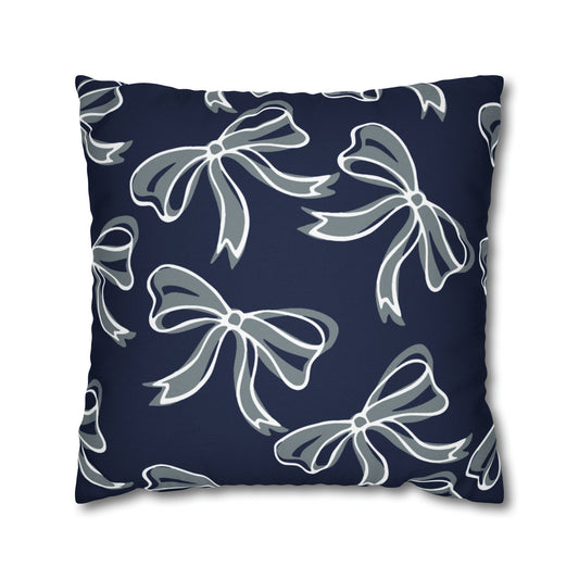 Trendy Bow College Pillow Cover - Dorm Pillow,Graduation Gift,Bed Party Gift,Acceptance Gift,College Gift, UConn, Monmouth, navy and grey
