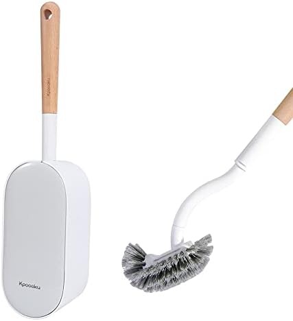 Toilet Brush with Holder,Curved Design Angled Clean Tool with Wood Handle,Wall Mounted Toilet Brushes Set for Bathroom