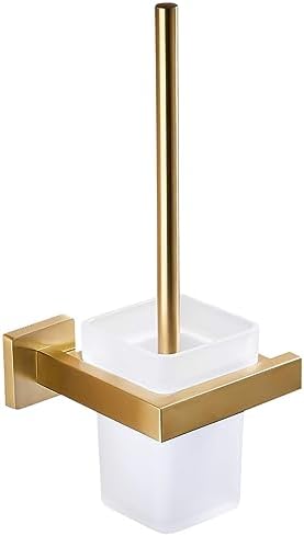 Upgraded Toilet Cleaner Bowl Brush and Holder Set Wall Mounted Modern Metal Glass Brushed Gold Scrubber Scrub Brushes Wand Household Supplies Essential Heavy Duty Best Home House Accessories