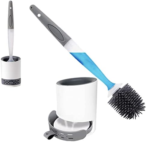 Silicon Toilet Bowl Cleaning Brush Set,Wall Mount Toilet Brush Refillable Toilet Brush Diatom Mud Absorbent Soft Bristled Silicone Toilet Brush