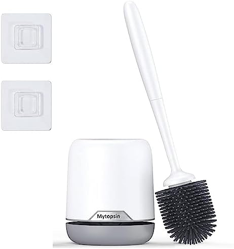 Toilet Brush, Silicone Toilet Bowl Brush and Holder Set with Ventilated Holder, Toilet Cleaner Brush for Bathroom Cleaning,Toilet Scrubber with Floor Standing & Wall Mounted Without Drilling