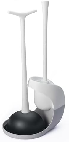 Toilet Brush and Holder,2 in 1 Toilet Bowl Brush Plunger Set with Holder,Space Saving for Storage, Drip-Proof, Easy to Assemble,Deep Cleaning, White/Grey