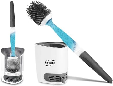 Toilet Brush and Holders, Refillable Wall Mount Toilet Brush, Silicone Toilet Brush Ventilated Holder with Diatom Mud for Bathroom