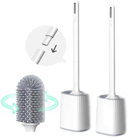 Toilet Brush and Holder, 2 Pack Toilet Bowl Brush and Holder with Long Handle,Compact Toilet Cleaner Brush Set for Bathroom, Small Size Plastic Holder Easy to Hide, Drip-Proof, Deep Cleaning