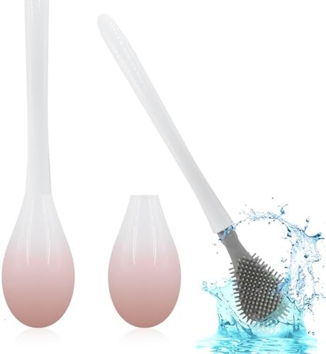 Toilet Brush, 2 Pack Toilet Bowl Brush and Holder with Ventilated Holder, Bathroom Accessories Toilet Bowl Cleaners with Silicone Bristles, Toilet Cleaner Brush for Deep Cleaning (Pink)