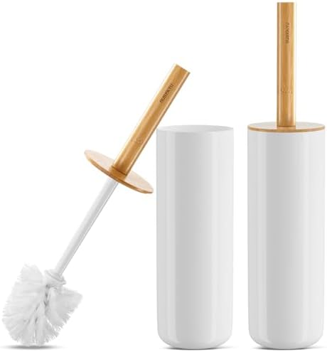 SUBEKYU Toilet Brush, Toilet Bowl Brush and Holder Set, Bathroom Toilet Bowl Cleaner Scrub Brush Set Scrubber for Deep Cleaning, White, 2 Pack