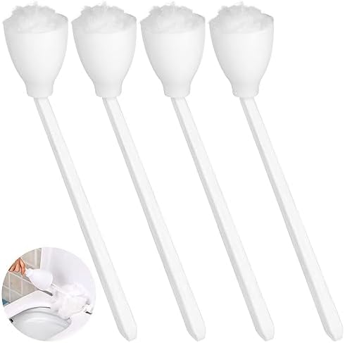 4 Pcs Toilet Brush, Toilet Bowl Swab White Soft Swab Toilet Mops for Bathroom Toilet, Brushes with Holder Long Handles, Toilet Cleaning Wand Toilet Scrubber Bathroom Accessories