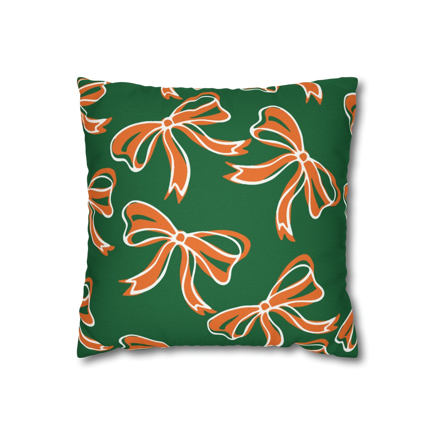 Trendy Bow College Pillow Cover - Dorm Pillow, Graduation Gift,Bed Party Gift,Acceptance Gift,College Gift, Miami Hurricanes, orange & green