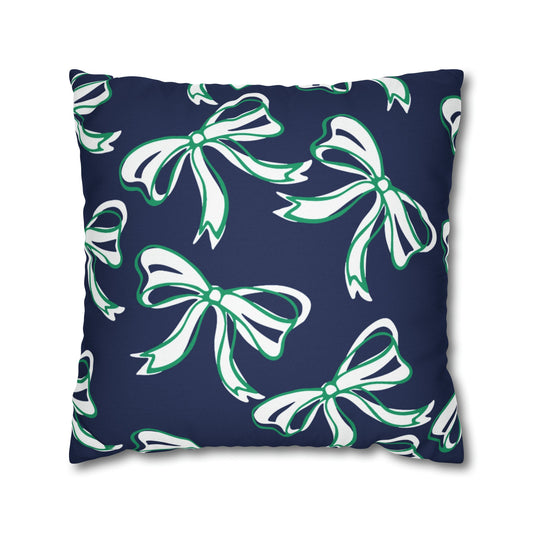 Trendy Bow College Pillow Cover - Dorm Pillow, Graduation Gift,Bed Party Gift,Acceptance Gift,College Gift, Notre Dame, navy and green
