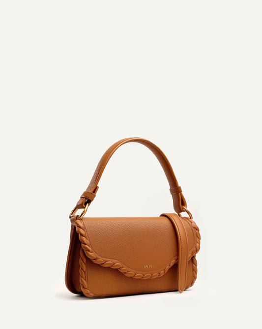 Braided Embellished Crossbody Bag - Brown
