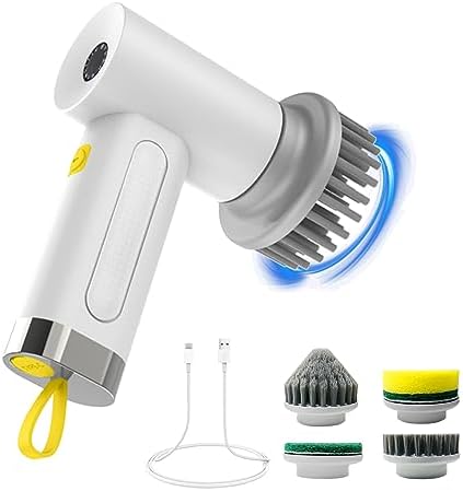 Electric Spin Scrubber - 3000mA Super Large Battery IP68 Waterproof for Cleaning Bathrooms, Bathtubs, Floors, Tiles, Sinks, Windows, Walls, Stoves, and 4 Replaceable Brush Heads