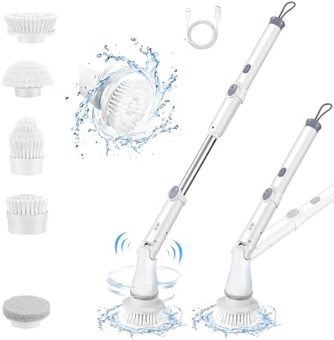 Shower Scrubber with Long Handle Bathroom Electric Spin Scrubber Brush Toilet Crevice Cleaning Brush