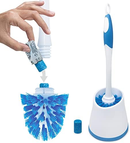 500 BRUSHES -Toilet Bowl Brush w/Cleaner Dispensing Brush Head Includes Long Lasting Blue Cleanser Tablet, Durable & Replaceable Brush Head, Hands-Free Caddy & Comfort Grip Handle | STARTER KIT