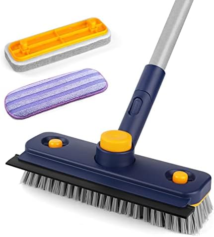 Floor Scrub Brush, 4 in 1 Shower Scrubber with 58" Long Handle, Stiff Bristle Tub Tile Cleaning Brush, No Scratch Multi-use Household Brush for Bathroom, Glass, Tile, Bathtub, Wall, Kitchen