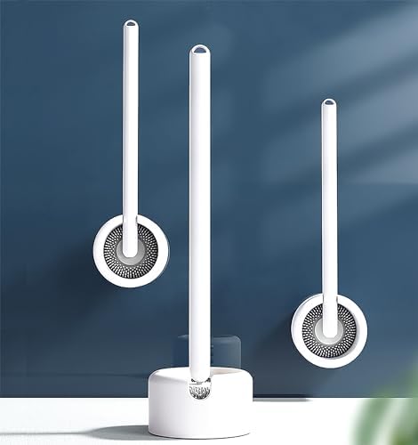 Silicone Toilet Brush and Seat 2-Piece Set, Toilet Brush, Wall Mounted, No Drilling Required, for Bathroom Deep Cleaning, White