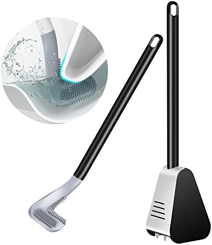 Toilet Brush 360 Golf Toilet Brush Holder Set, Flexible Silicone Toilet Bowl Cleaning Brush Bathroom Long Handled Toilet Cleaner Brush Wall Mounted Without Drilling Quick Drying