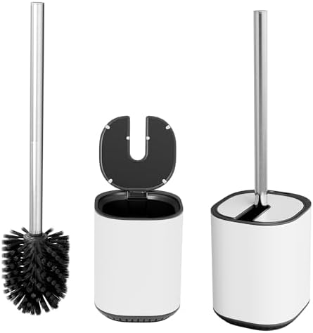 Products Toilet Brush with Lid, Sleek Toilet Bowl Brush and Holder,Clamshell Toilet Brush,Silver TB001WT (White)